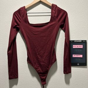 Forever 21 Deep Red Long Sleeve Tee Open Back Bodysuit